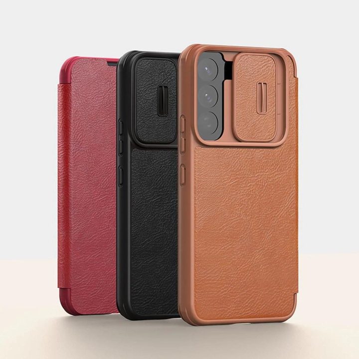 Nillkin Qin Leather Pro Case dėklas, skirtas Samsung Galaxy S22 + (S22 Plus) fotoaparato apsauginis dėklas su dėklu, apverčiamas