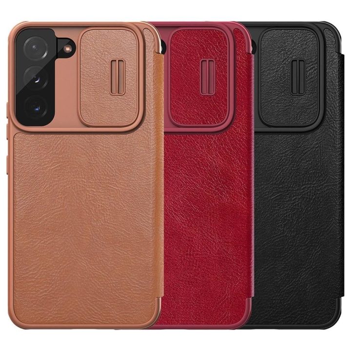 Nillkin Qin Leather Pro Case dėklas, skirtas Samsung Galaxy S22 + (S22 Plus) fotoaparato apsauginis dėklas su dėklu, apverčiamas