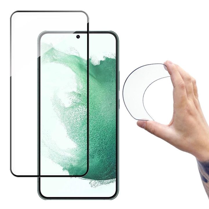 Pilnas dangtelis Flexi Nano Glass plėvelė Grūdintas stiklas su rėmeliu, skirtas Samsung Galaxy S22 , skaidrus