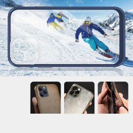 Skaidrus 3in1 dėklas iPhone 11 Pro Max su mėlynu rėmeliu ir gelio dangteliu