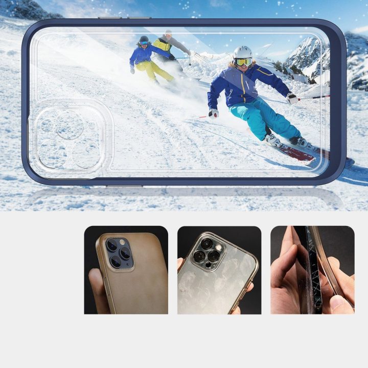 Skaidrus 3in1 dėklas iPhone 11 Pro Max su mėlynu rėmeliu ir gelio dangteliu