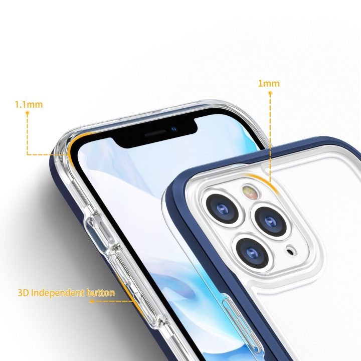 Skaidrus 3in1 dėklas iPhone 11 Pro Max su mėlynu rėmeliu ir gelio dangteliu