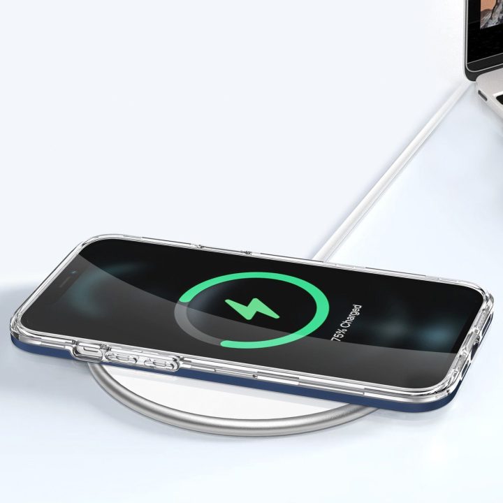 Skaidrus 3in1 dėklas iPhone 11 Pro Max su mėlynu rėmeliu ir gelio dangteliu