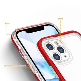 Skaidrus iPhone 11 Pro Max 3v1 korpusas su rėmeliu, gelinis raudonas