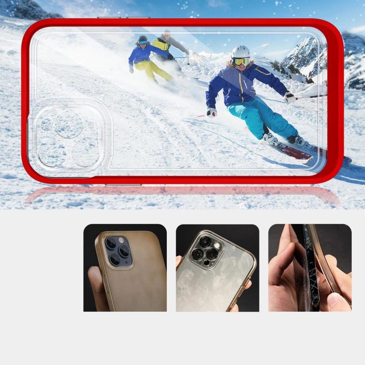 Skaidrus iPhone 11 Pro Max 3v1 korpusas su rėmeliu, gelinis raudonas