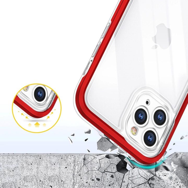 Skaidrus iPhone 11 Pro Max 3v1 korpusas su rėmeliu, gelinis raudonas