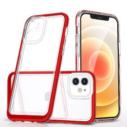 Skaidrus 3in1 dėklas iPhone 12 rėmelio gelio dangtelis raudonas
