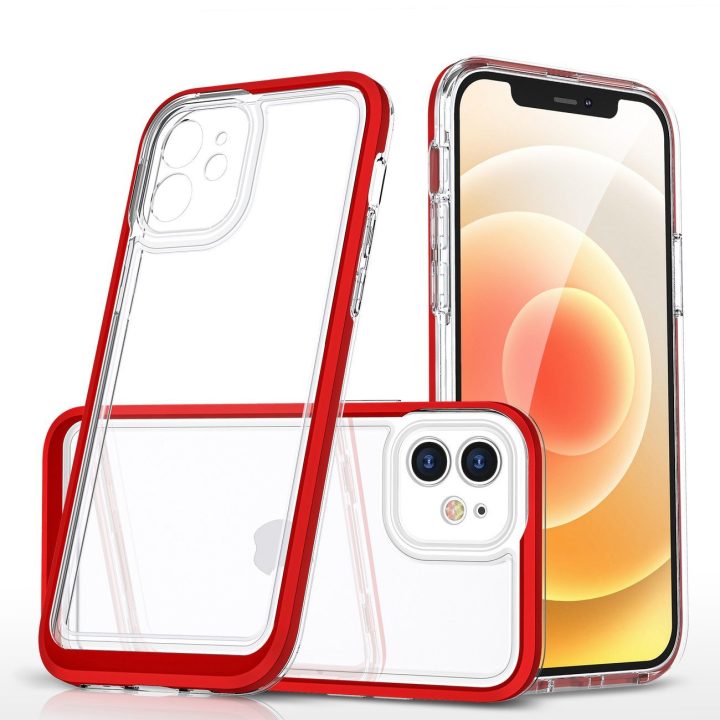 Skaidrus 3in1 dėklas iPhone 12 rėmelio gelio dangtelis raudonas