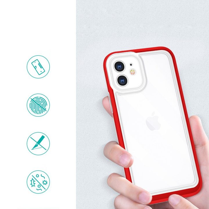 Skaidrus 3in1 dėklas iPhone 12 rėmelio gelio dangtelis raudonas