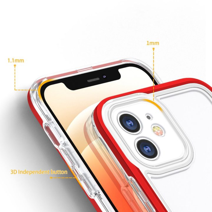 Skaidrus 3in1 dėklas iPhone 12 rėmelio gelio dangtelis raudonas