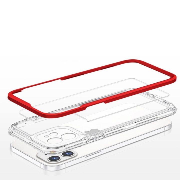Skaidrus 3in1 dėklas iPhone 12 rėmelio gelio dangtelis raudonas