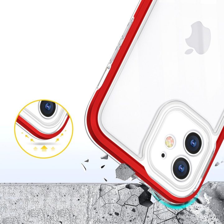 Skaidrus 3in1 dėklas iPhone 12 rėmelio gelio dangtelis raudonas