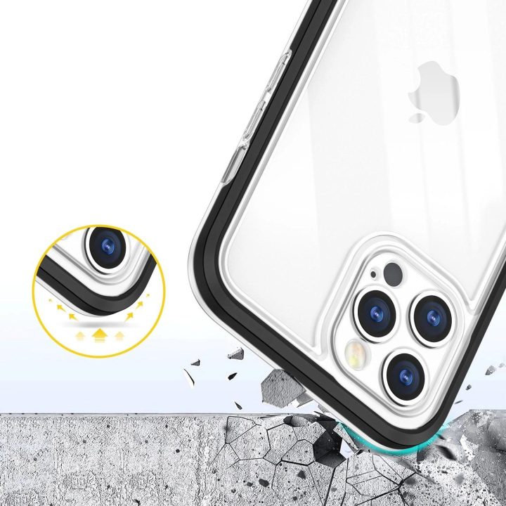 Skaidrus 3in1 dėklas iPhone 12 Pro rėmelis, gelinis dangtelis, juodas