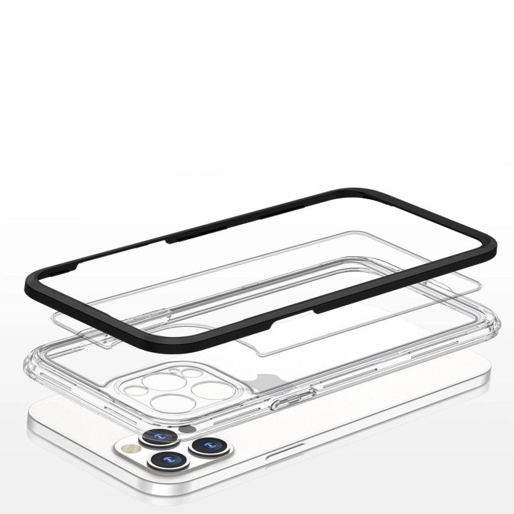 Skaidrus 3in1 dėklas iPhone 12 Pro rėmelis, gelinis dangtelis, juodas
