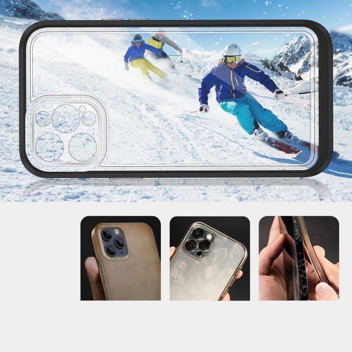 Skaidrus 3in1 dėklas iPhone 12 Pro rėmelis, gelinis dangtelis, juodas