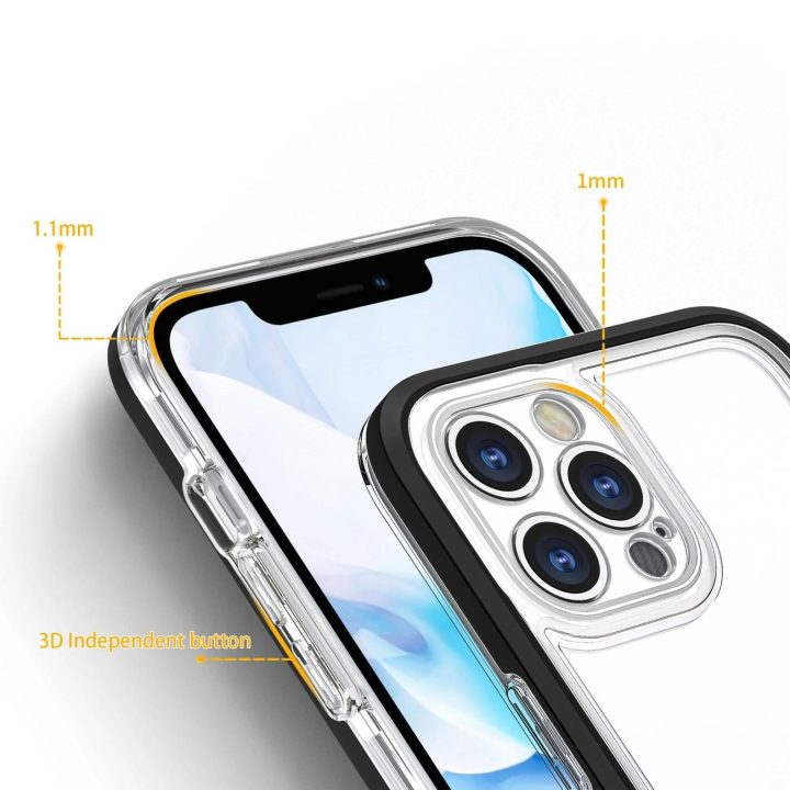 Skaidrus 3in1 dėklas iPhone 12 Pro rėmelis, gelinis dangtelis, juodas