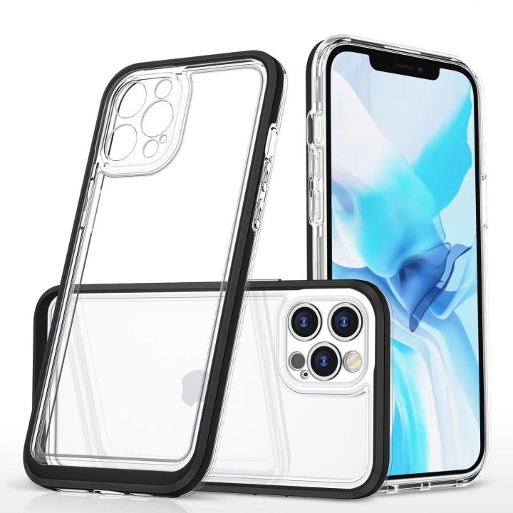Skaidrus 3in1 dėklas iPhone 12 Pro rėmelis, gelinis dangtelis, juodas