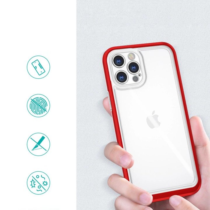 Skaidrus 3in1 dėklas iPhone 12 Pro rėmelis su geliniu dangteliu raudonas