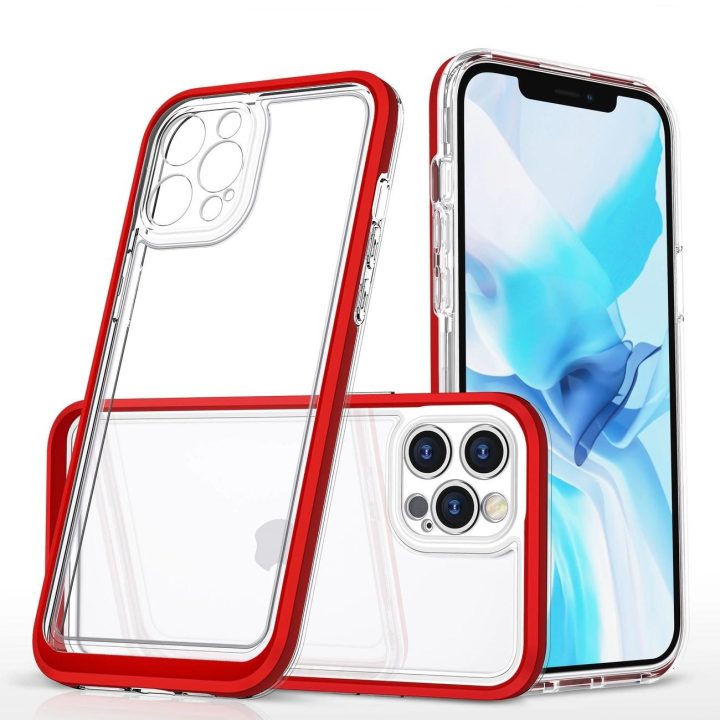Skaidrus 3in1 dėklas iPhone 12 Pro rėmelis su geliniu dangteliu raudonas
