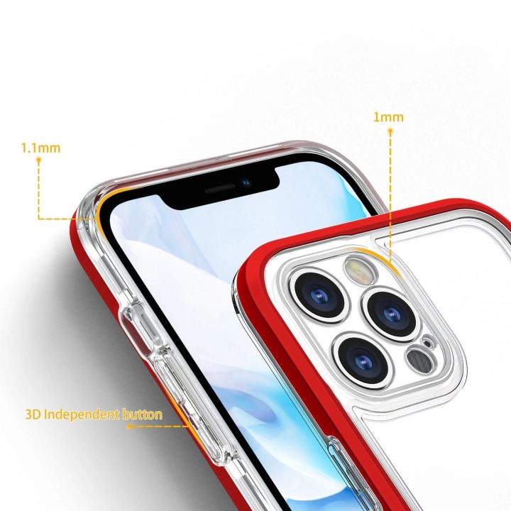 Skaidrus 3in1 dėklas iPhone 12 Pro rėmelis su geliniu dangteliu raudonas