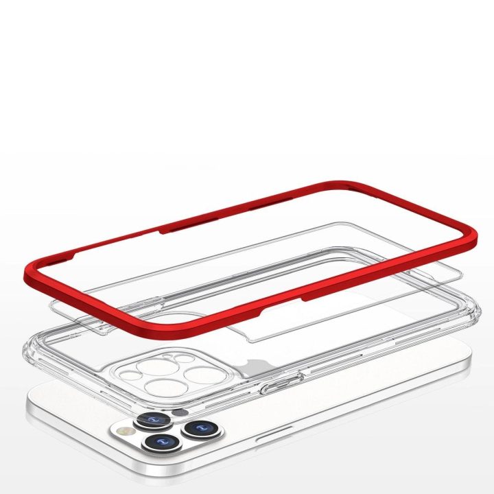 Skaidrus 3in1 dėklas iPhone 12 Pro rėmelis su geliniu dangteliu raudonas