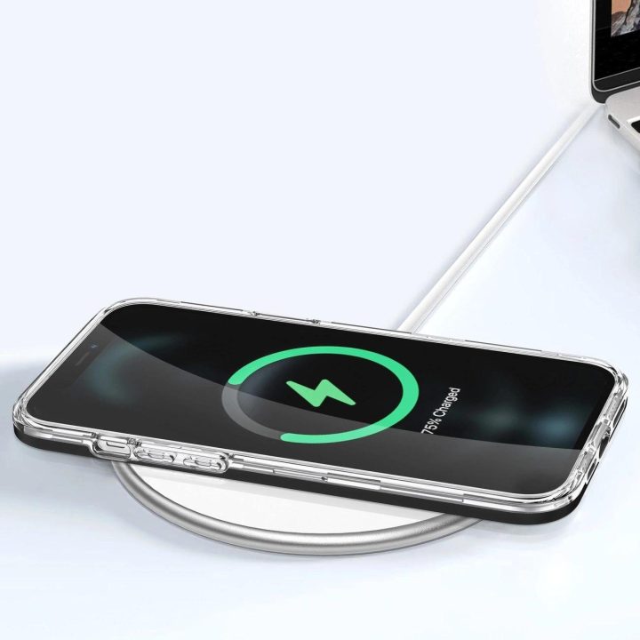 Skaidrus 3in1 dėklas iPhone 12 Pro Max korpusas, gelinis dangtelis su rėmeliu, juodas