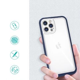 Skaidrus 3in1 dėklas iPhone 12 Pro Max mėlyno rėmelio gelinis dangtelis