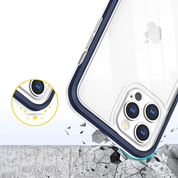 Skaidrus 3in1 dėklas iPhone 12 Pro Max mėlyno rėmelio gelinis dangtelis