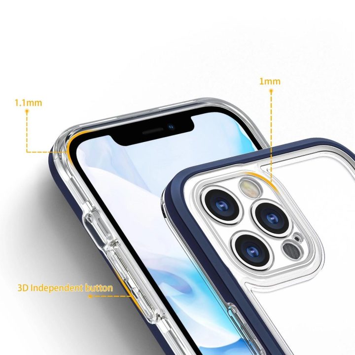 Skaidrus 3in1 dėklas iPhone 12 Pro Max mėlyno rėmelio gelinis dangtelis