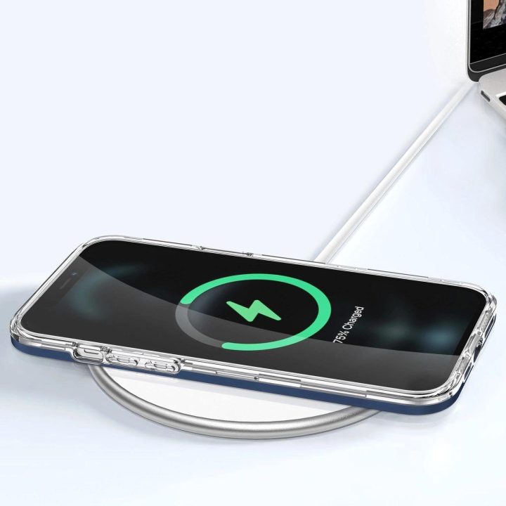 Skaidrus 3in1 dėklas iPhone 12 Pro Max mėlyno rėmelio gelinis dangtelis