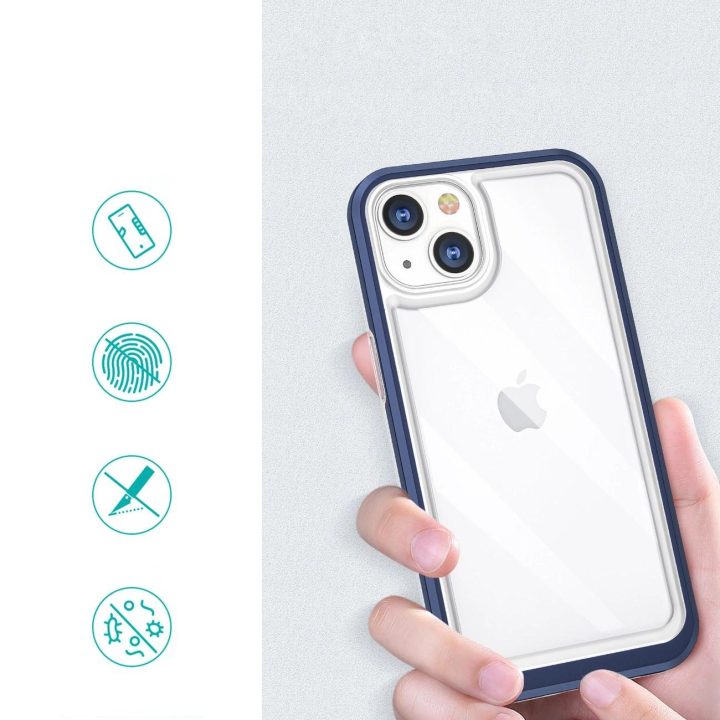 Skaidrus 3in1 dėklas iPhone 13 mini gelio dangtelis su rėmeliu mėlynas