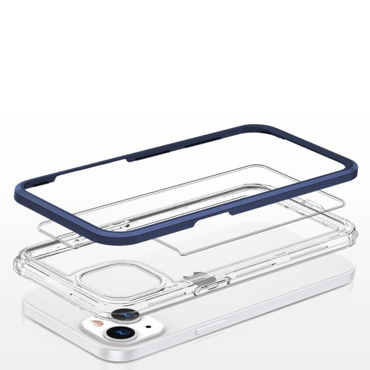 Skaidrus 3in1 dėklas iPhone 13 mini gelio dangtelis su rėmeliu mėlynas