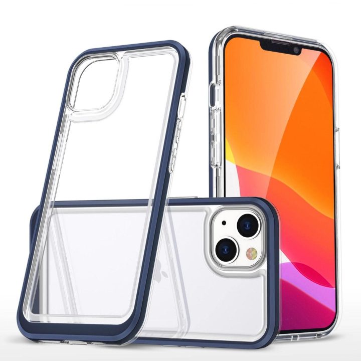 Skaidrus 3in1 dėklas iPhone 13 mini gelio dangtelis su rėmeliu mėlynas