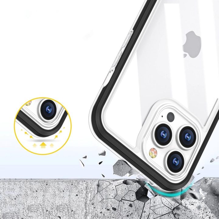 Skaidrus 3in1 dėklas iPhone 13 Pro rėmelis, gelinis dangtelis, juodas