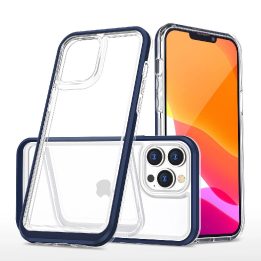 Skaidrus 3in1 dėklas iPhone 13 Pro su mėlynu rėmeliu ir gelio dangteliu