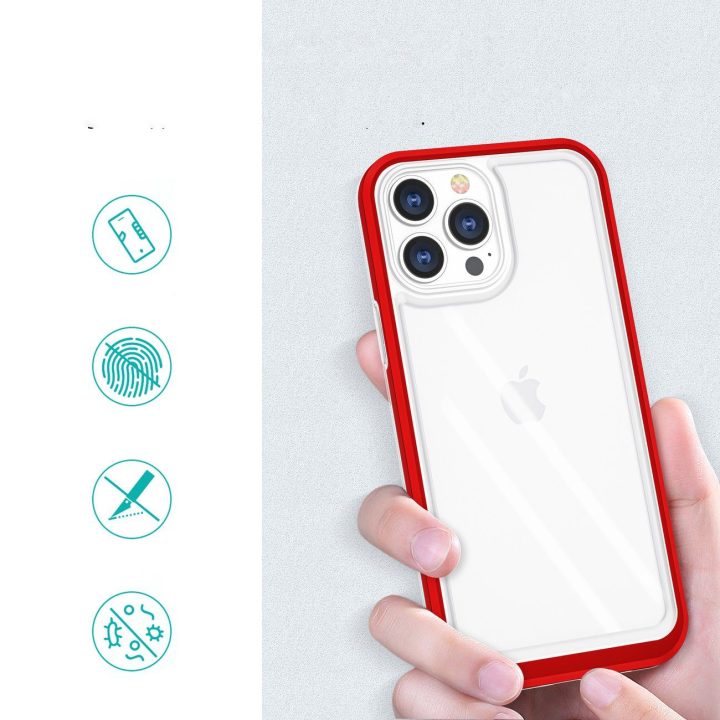 Skaidrus 3in1 dėklas iPhone 13 Pro rėmo dangtelis gelinis raudonas