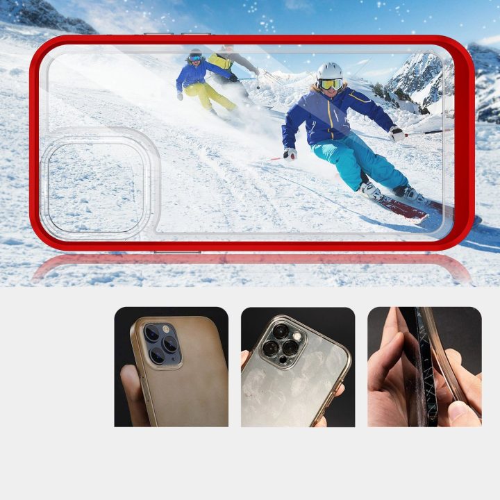 Skaidrus 3in1 dėklas iPhone 13 Pro rėmo dangtelis gelinis raudonas