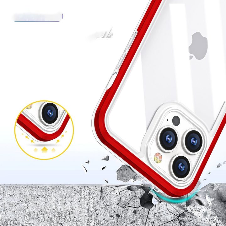 Skaidrus 3in1 dėklas iPhone 13 Pro rėmo dangtelis gelinis raudonas