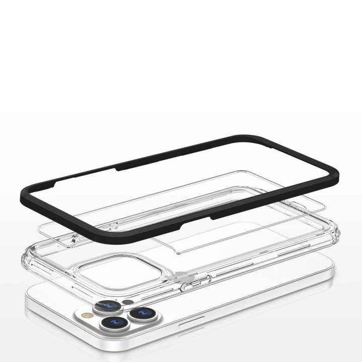 Skaidrus 3in1 dėklas iPhone 13 Pro Max korpusas, gelinis dangtelis su rėmeliu, juodas