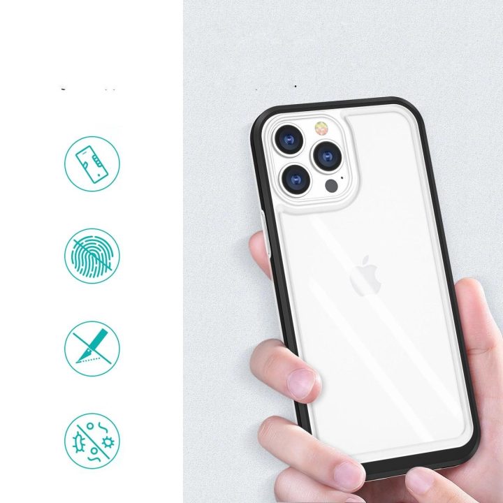 Skaidrus 3in1 dėklas iPhone 13 Pro Max korpusas, gelinis dangtelis su rėmeliu, juodas
