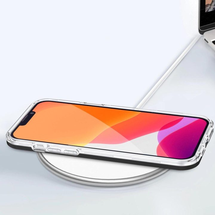 Skaidrus 3in1 dėklas iPhone 13 Pro Max korpusas, gelinis dangtelis su rėmeliu, juodas