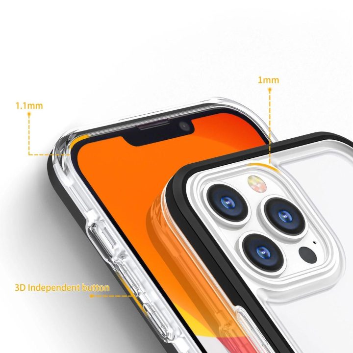 Skaidrus 3in1 dėklas iPhone 13 Pro Max korpusas, gelinis dangtelis su rėmeliu, juodas