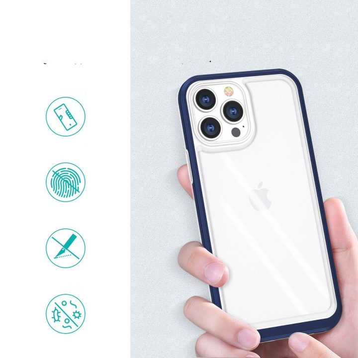Skaidrus iPhone 13 Pro Max 3v1 korpusas su rėmeliu, gelinis mėlynas