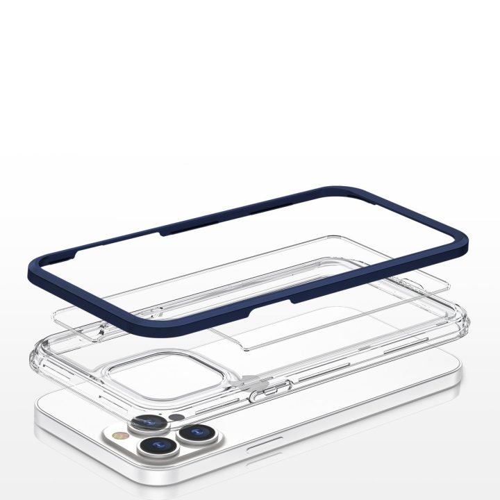 Skaidrus iPhone 13 Pro Max 3v1 korpusas su rėmeliu, gelinis mėlynas