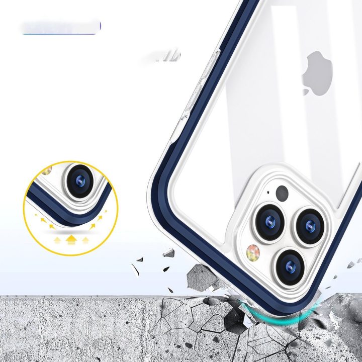 Skaidrus iPhone 13 Pro Max 3v1 korpusas su rėmeliu, gelinis mėlynas