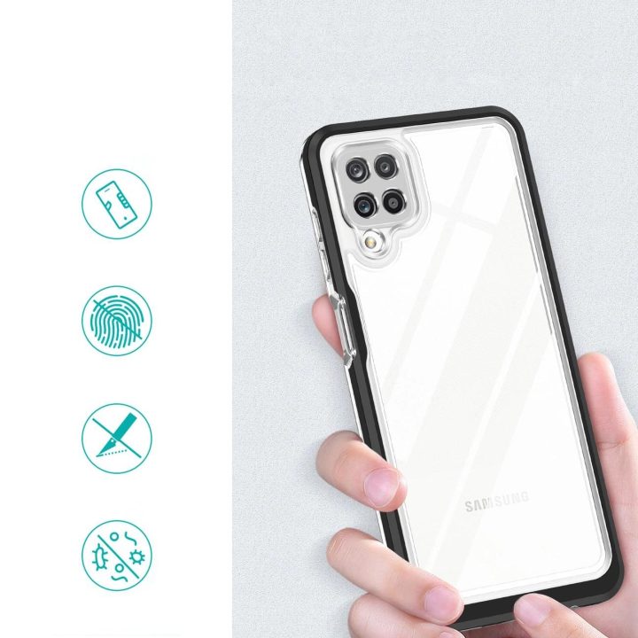 Skaidrus 3in1 korpusas Samsung Galaxy A22 4G Frame Gel Cover Black