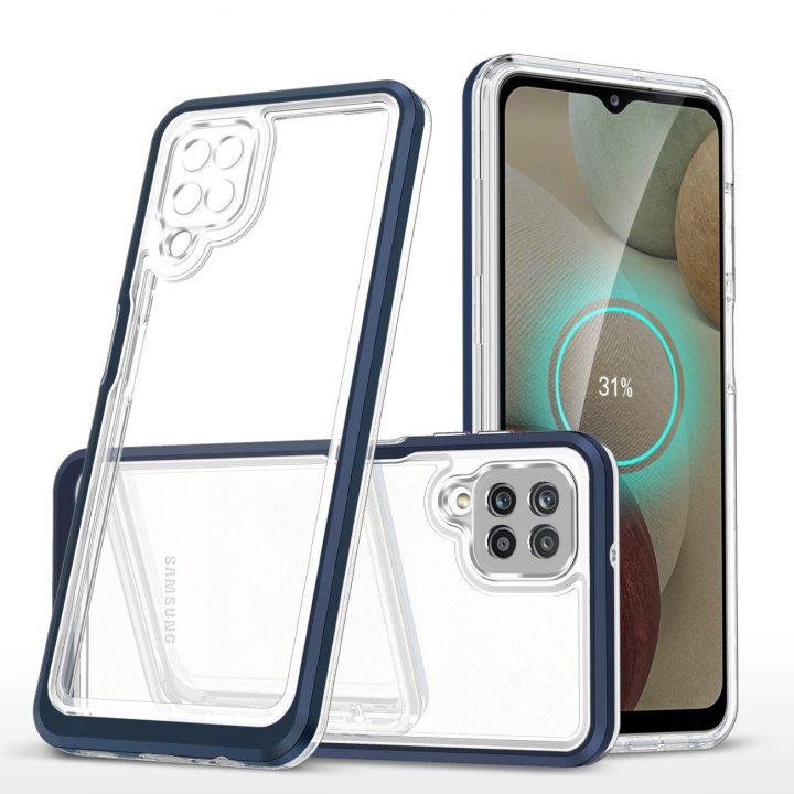Skaidrus 3in1 korpusas Samsung Galaxy A22 4G Frame Gel Cover Blue