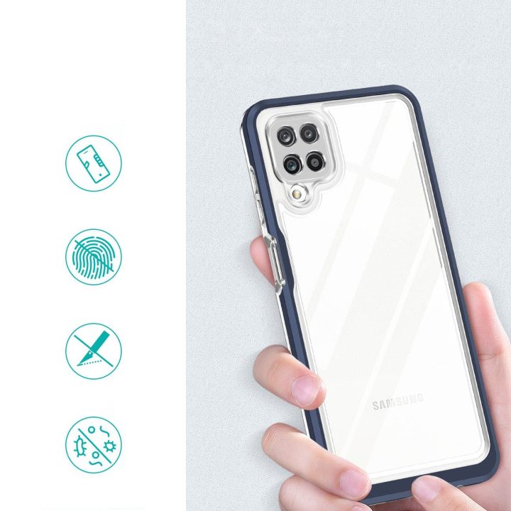 Skaidrus 3in1 korpusas Samsung Galaxy A22 4G Frame Gel Cover Blue