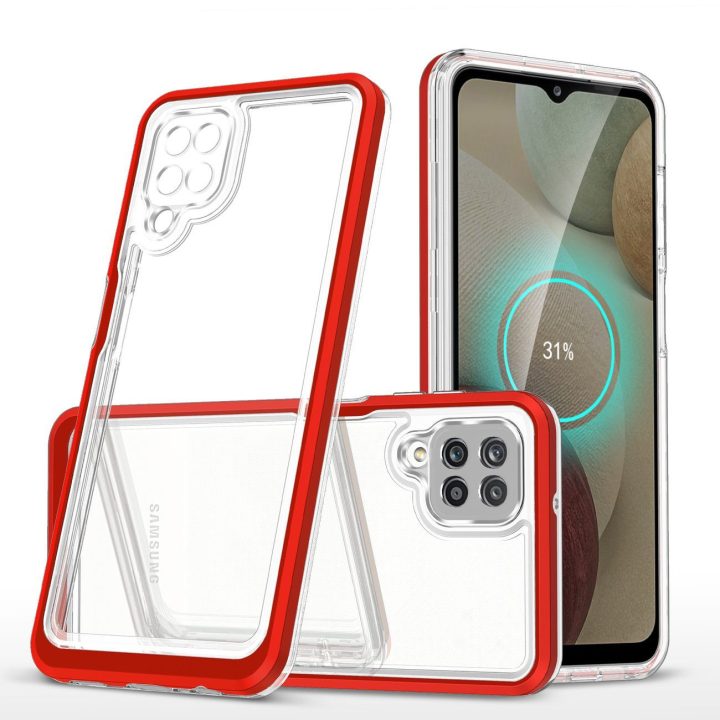Skaidrus 3in1 korpusas Samsung Galaxy A22 4G Frame Gel Cover Red
