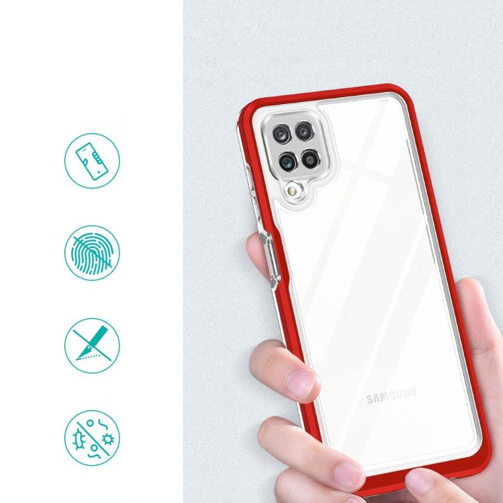 Skaidrus 3in1 korpusas Samsung Galaxy A22 4G Frame Gel Cover Red